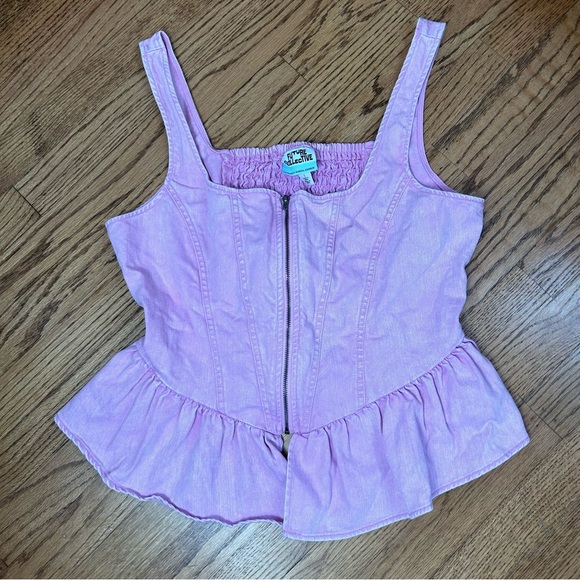 Future Collective | Pink Denim Corset Sleeveless Top Limited Edition Size L - Picture 9 of 13